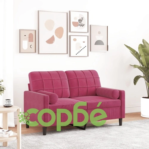 2-местен диван декоративни възглавници виненочервен 120 см ➤ топ цена ➤ sorbe.bg