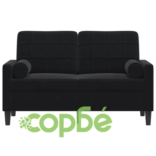 2-местен диван с декоративни възглавници черен 120 см кадифе ➤ топ цена ➤ sorbe.bg