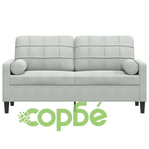 2-местен диван с декоративни възглавници светлосив 140см кадифе ➤ топ цена ➤ sorbe.bg