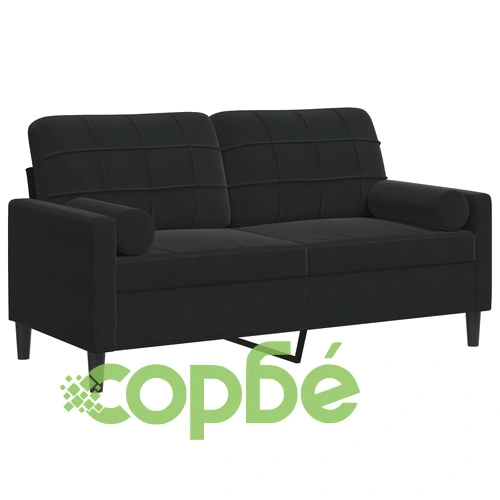 2-местен диван с декоративни възглавници черен 140 см кадифе ➤ топ цена ➤ sorbe.bg