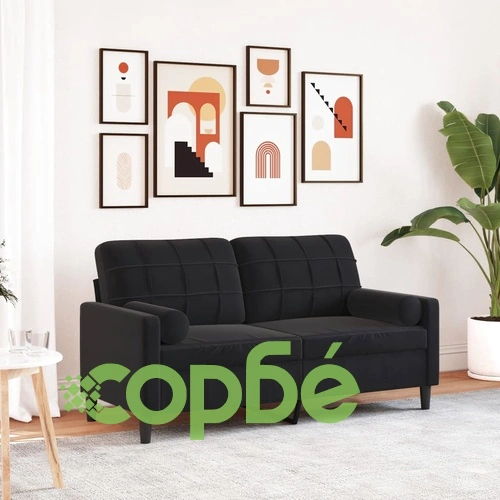 2-местен диван с декоративни възглавници черен 140 см кадифе ➤ топ цена ➤ sorbe.bg