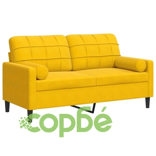 2-местен диван с декоративни възглавници жълт 140 см кадифе ➤ топ цена ➤ sorbe.bg