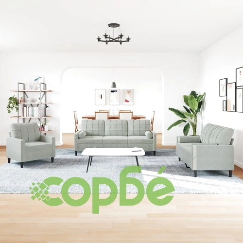 Мека мебел от 3 части с възглавници и болстери светлосив кадифе ➤ топ цена ➤ sorbe.bg