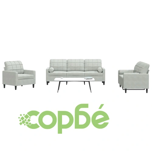 Мека мебел от 3 части с възглавници и болстери светлосив кадифе ➤ топ цена ➤ sorbe.bg