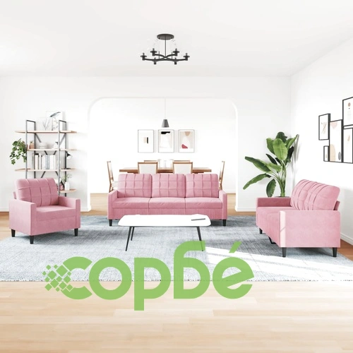 Мека мебел от 3 части с възглавници и болстери розов, кадифе ➤ топ цена ➤ sorbe.bg