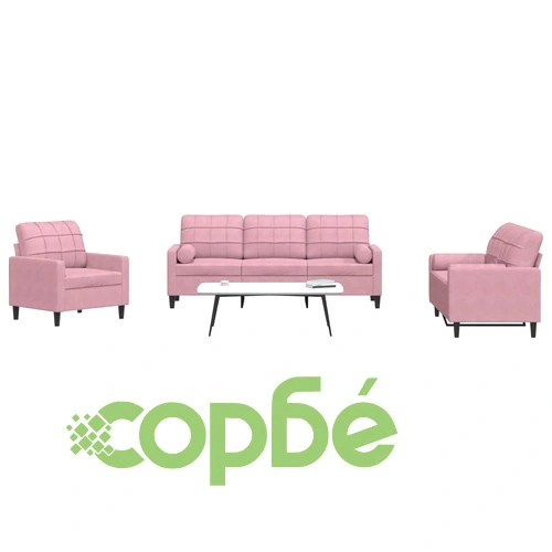 Мека мебел от 3 части с възглавници и болстери розов, кадифе ➤ топ цена ➤ sorbe.bg