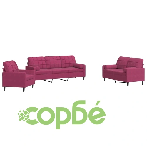 Мека мебел от 3 части с възглавници и болстери, кадифе ➤ топ цена ➤ sorbe.bg