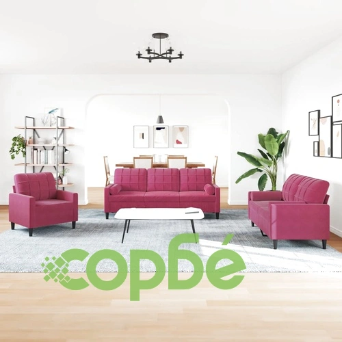 Мека мебел от 3 части с възглавници и болстери, кадифе ➤ топ цена ➤ sorbe.bg