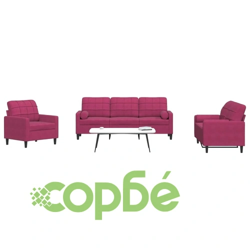 Мека мебел от 3 части с възглавници и болстери, кадифе ➤ топ цена ➤ sorbe.bg