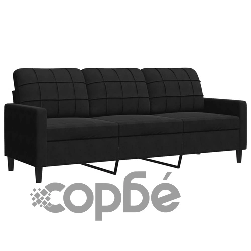 Мека мебел от 3 части с възглавници и болстери черен, кадифе ➤ топ цена ➤ sorbe.bg