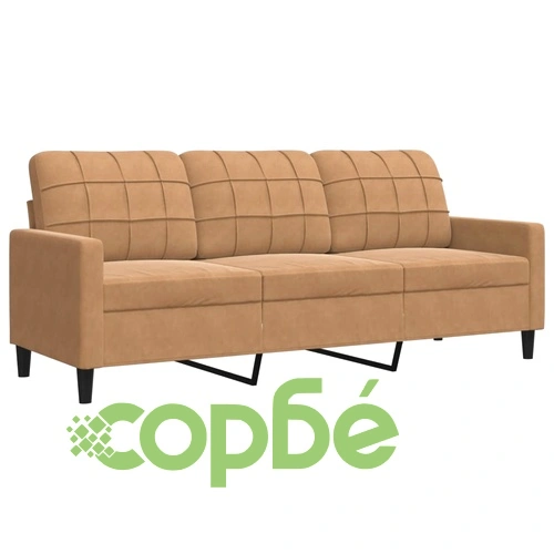 Мека мебел от 3 части с възглавници и болстери кафяв, кадифе ➤ топ цена ➤ sorbe.bg