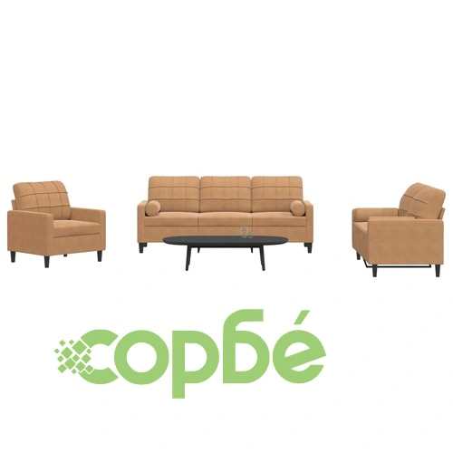 Мека мебел от 3 части с възглавници и болстери кафяв, кадифе ➤ топ цена ➤ sorbe.bg