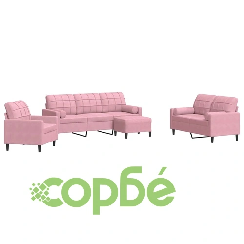 Мека мебел от 4 части с възглавници и болстери розов кадифе ➤ топ цена ➤ sorbe.bg