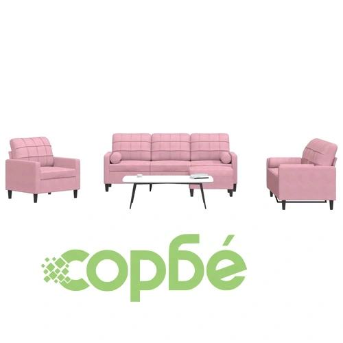 Мека мебел от 4 части с възглавници и болстери розов кадифе ➤ топ цена ➤ sorbe.bg