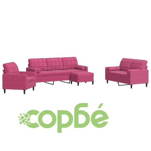 Мека мебел от 4 части с възглавници и болстери, кадифе ➤ топ цена ➤ sorbe.bg