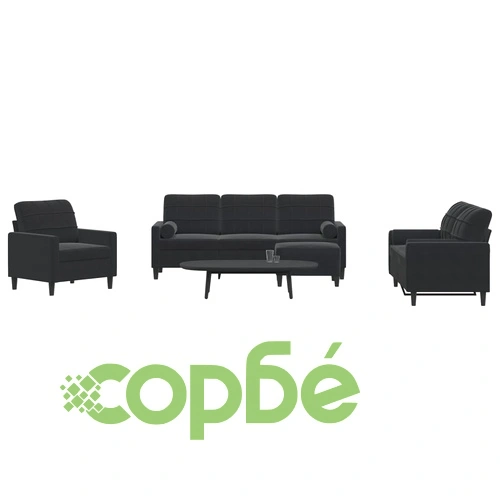 Мека мебел от 4 части с възглавници и болстери черен кадифе ➤ топ цена ➤ sorbe.bg