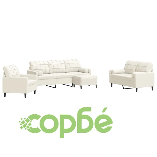 Мека мебел от 4 части с възглавници и болстери кремав кадифе ➤ топ цена ➤ sorbe.bg