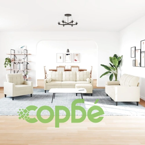 Мека мебел от 4 части с възглавници и болстери кремав кадифе ➤ топ цена ➤ sorbe.bg