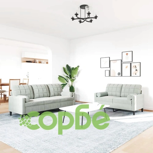 Мека мебел от 2 части с възглавници и болстери светлосив кадифе ➤ топ цена ➤ sorbe.bg