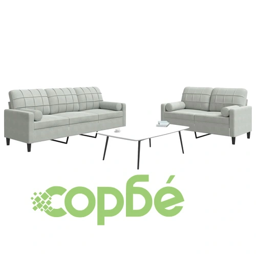 Мека мебел от 2 части с възглавници и болстери светлосив кадифе ➤ топ цена ➤ sorbe.bg