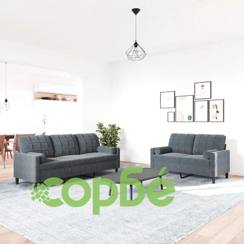 Мека мебел от 2 части с възглавници и болстери тъмносив кадифе ➤ топ цена ➤ sorbe.bg