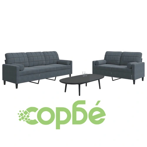 Мека мебел от 2 части с възглавници и болстери тъмносив кадифе ➤ топ цена ➤ sorbe.bg