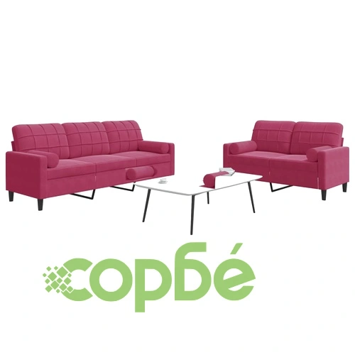 Мека мебел от 2 части с възглавници и болстери, кадифе ➤ топ цена ➤ sorbe.bg