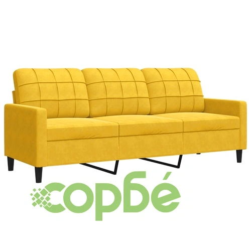 Мека мебел от 2 части с възглавници и болстери жълт кадифе ➤ топ цена ➤ sorbe.bg