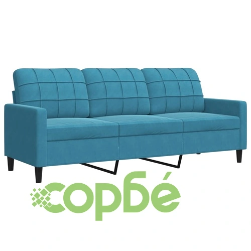 Мека мебел от 2 части с възглавници и болстери син кадифе ➤ топ цена ➤ sorbe.bg