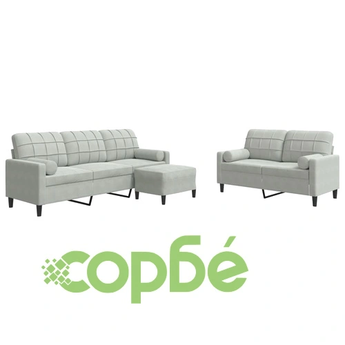 Мека мебел от 3 части с възглавници и болстери светлосив кадифе ➤ топ цена ➤ sorbe.bg