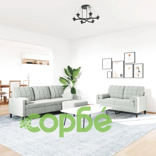 Мека мебел от 3 части с възглавници и болстери светлосив кадифе ➤ топ цена ➤ sorbe.bg