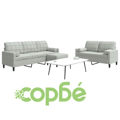 Мека мебел от 3 части с възглавници и болстери светлосив кадифе ➤ топ цена ➤ sorbe.bg