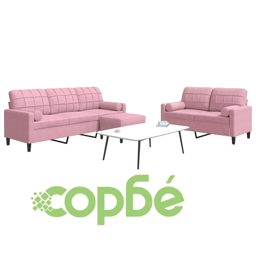 Мека мебел от 3 части с възглавници и болстери розов кадифе ➤ топ цена ➤ sorbe.bg