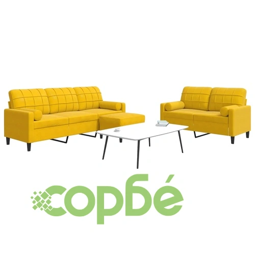 Мека мебел от 3 части с възглавници и болстери жълт кадифе ➤ топ цена ➤ sorbe.bg