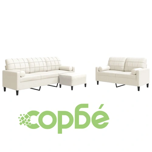 Мека мебел от 3 части с възглавници и болстери кремав кадифе ➤ топ цена ➤ sorbe.bg