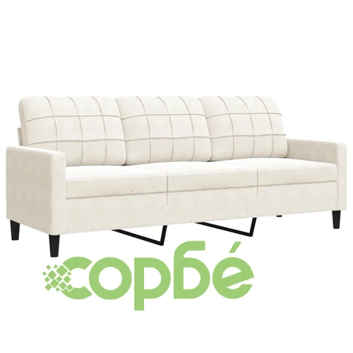 Мека мебел от 3 части с възглавници и болстери кремав кадифе ➤ топ цена ➤ sorbe.bg