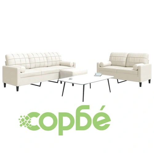 Мека мебел от 3 части с възглавници и болстери кремав кадифе ➤ топ цена ➤ sorbe.bg