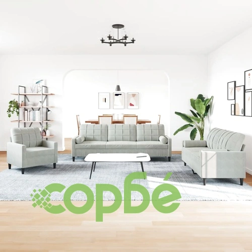 Мека мебел от 3 части с възглавници и болстери светлосив кадифе ➤ топ цена ➤ sorbe.bg