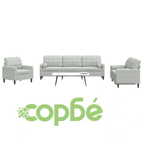 Мека мебел от 3 части с възглавници и болстери светлосив кадифе ➤ топ цена ➤ sorbe.bg