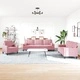 Мека мебел от 3 части с възглавници и болстери розов кадифе