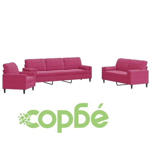 Мека мебел от 3 части с възглавници и болстери, кадифе ➤ топ цена ➤ sorbe.bg