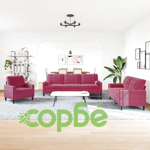 Мека мебел от 3 части с възглавници и болстери, кадифе ➤ топ цена ➤ sorbe.bg