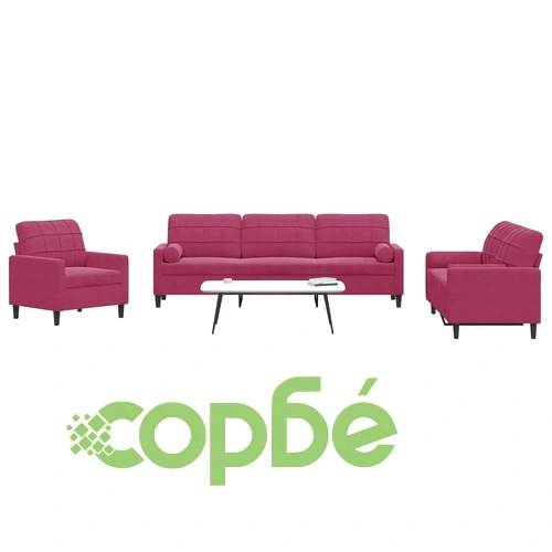 Мека мебел от 3 части с възглавници и болстери, кадифе ➤ топ цена ➤ sorbe.bg