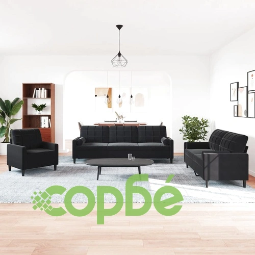 Мека мебел от 3 части с възглавници и болстери черен кадифе ➤ топ цена ➤ sorbe.bg