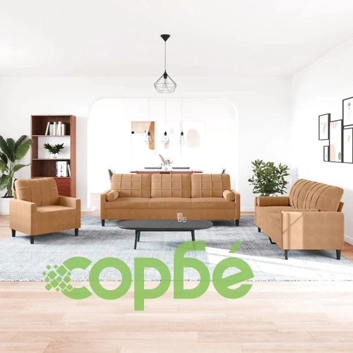 Мека мебел от 3 части с възглавници и болстери кафяв кадифе ➤ топ цена ➤ sorbe.bg