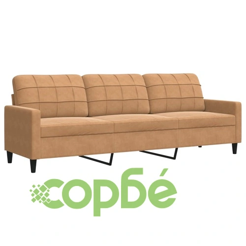 Мека мебел от 3 части с възглавници и болстери кафяв кадифе ➤ топ цена ➤ sorbe.bg