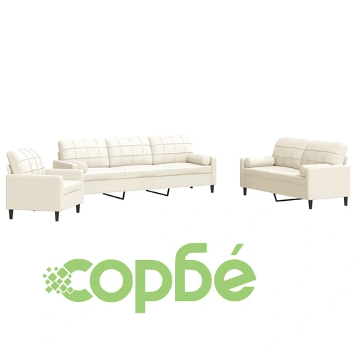 Мека мебел от 3 части с възглавници и болстери кремав кадифе ➤ топ цена ➤ sorbe.bg