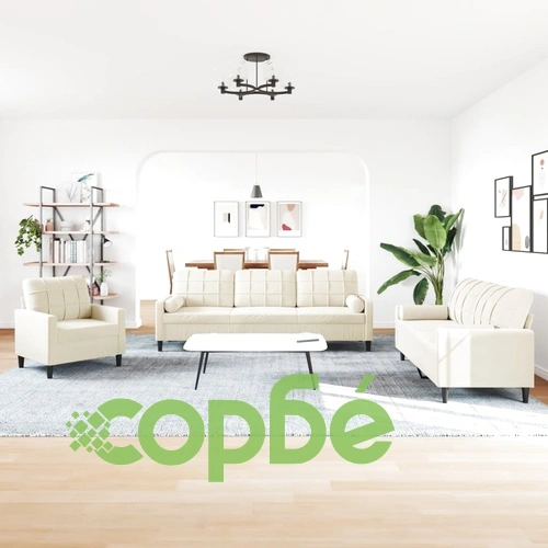 Мека мебел от 3 части с възглавници и болстери кремав кадифе ➤ топ цена ➤ sorbe.bg