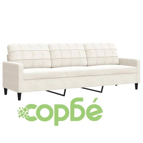 Мека мебел от 3 части с възглавници и болстери кремав кадифе ➤ топ цена ➤ sorbe.bg