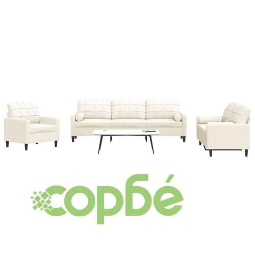 Мека мебел от 3 части с възглавници и болстери кремав кадифе ➤ топ цена ➤ sorbe.bg